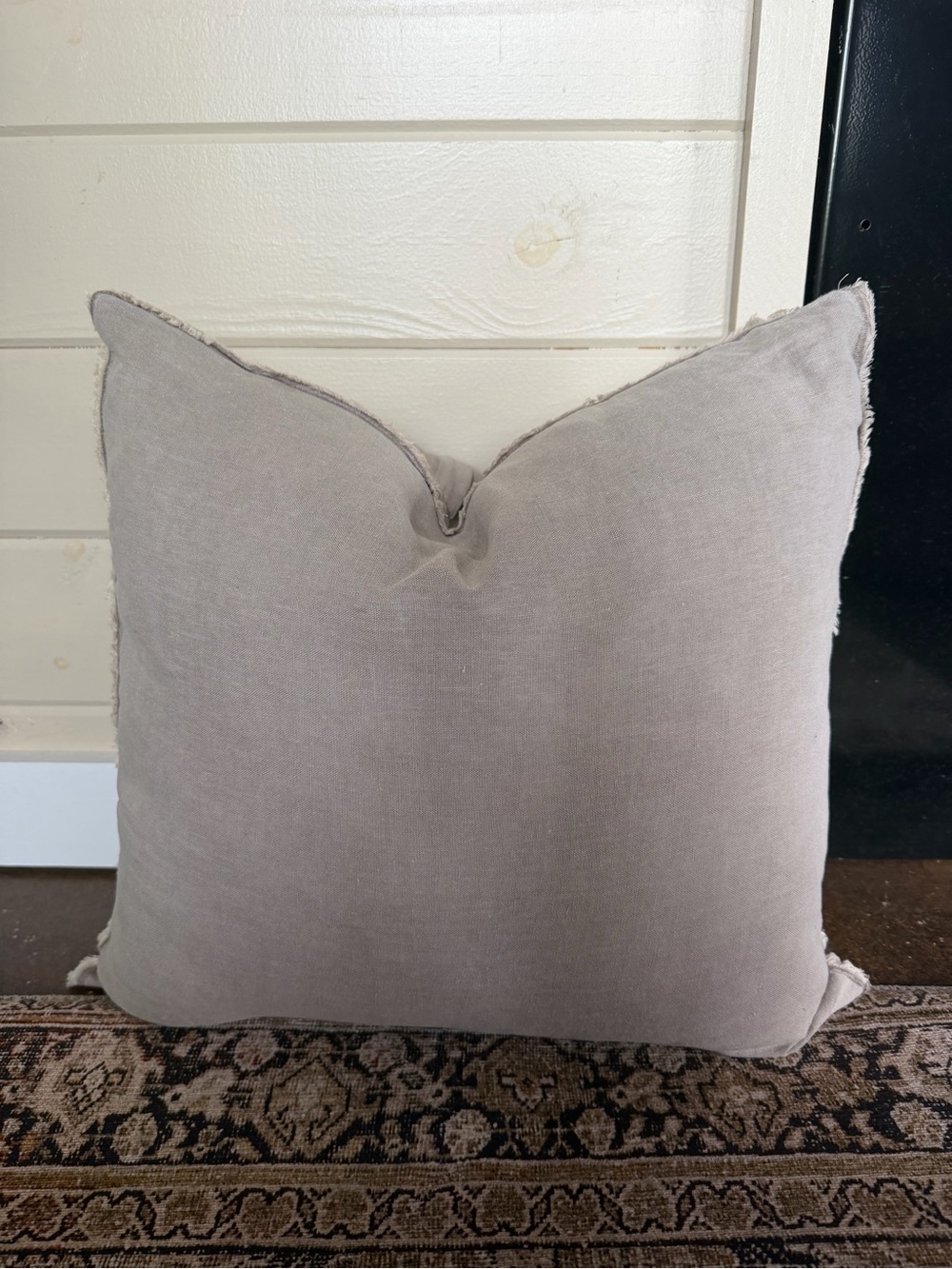 Saro Neutral Taupe Linen Throw Pillow